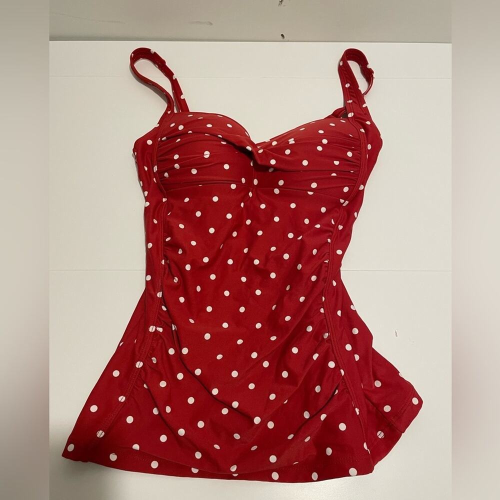 Nip Tuck Brand Red Polka Dot Twist Front Tummy Control Tankini Swim Top Size 4